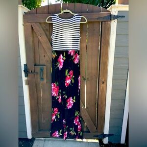 e Luna | Pinstripe and Floral Maxi Dress| Size Small